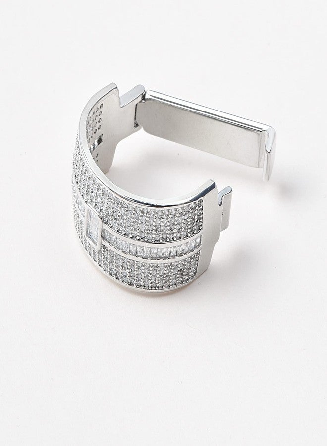 VVCome Men's Micro Pave Cubic Zirconia Tie Clips Tie Holder Crystal Necktie Ring Tie Tacks Accessories for Wedding Business (Silver Clear) - Image 5